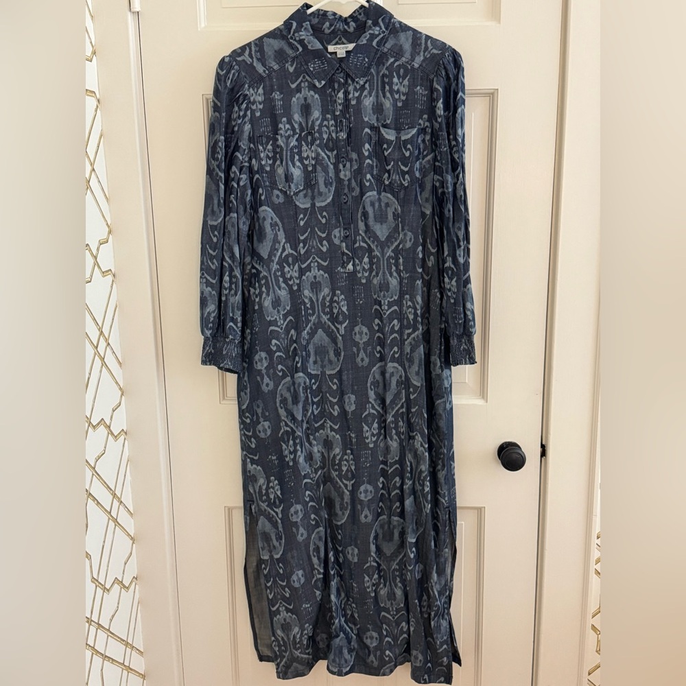 Chico's Navy Blue Patterned Long Sleeve Midi Dress
Excellent condition